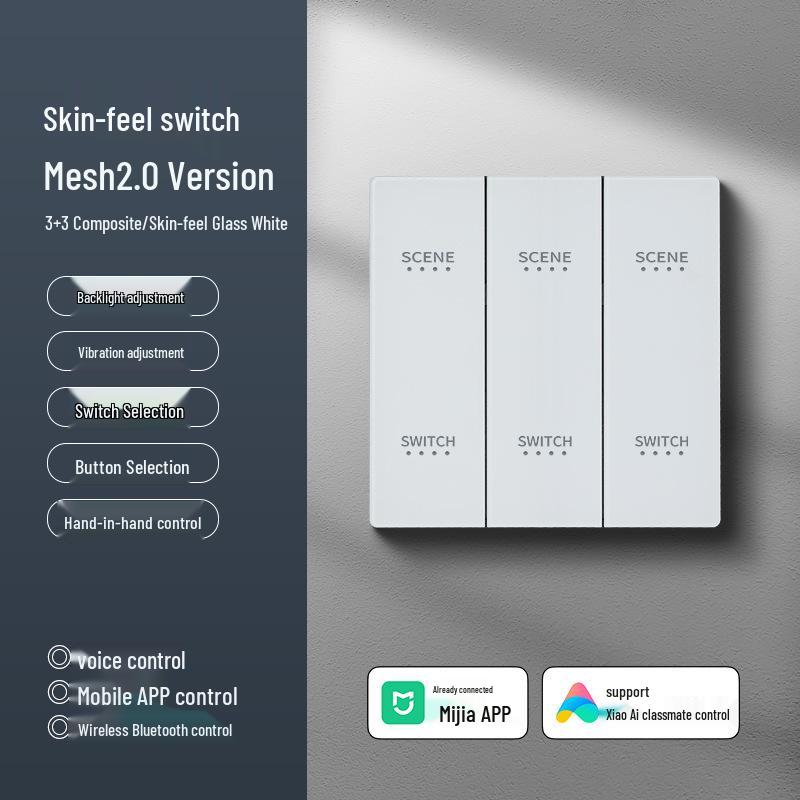 Smart Switch with AG Skin-feel Panel Connects To Mijia APP, Supports Xiao Ai Voice Control, Remote, and Touch Control.