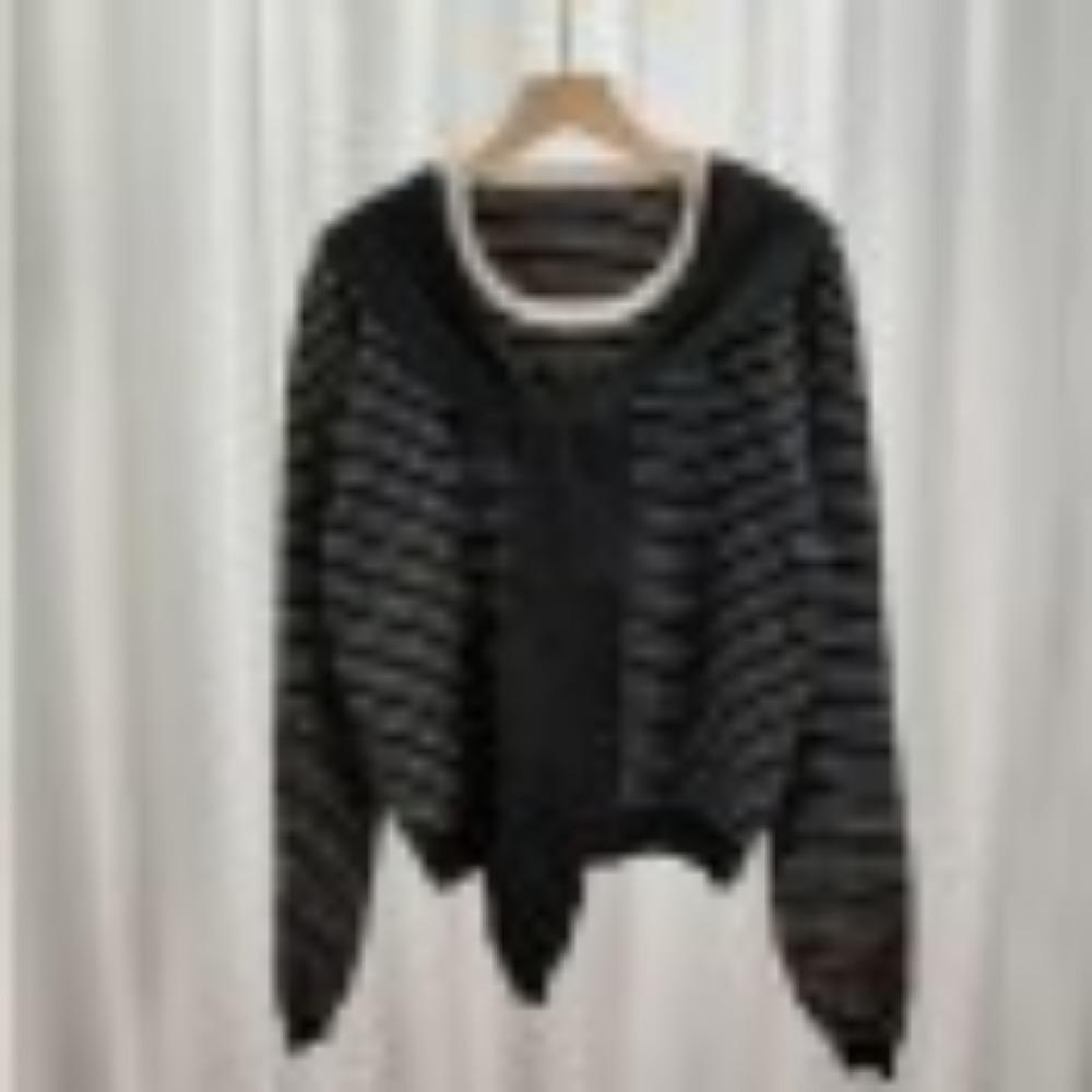 Round-neck Striped Knitted Sweater Shawl, Two Pieces of New Spring and Autumn Short Loose Casual Sweater Base Layer