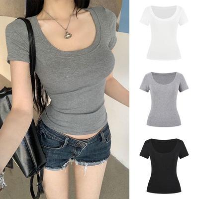Women's 2025 Summer Pure Cotton Slim Fit Short Sleeve U-Neck T-Shirt