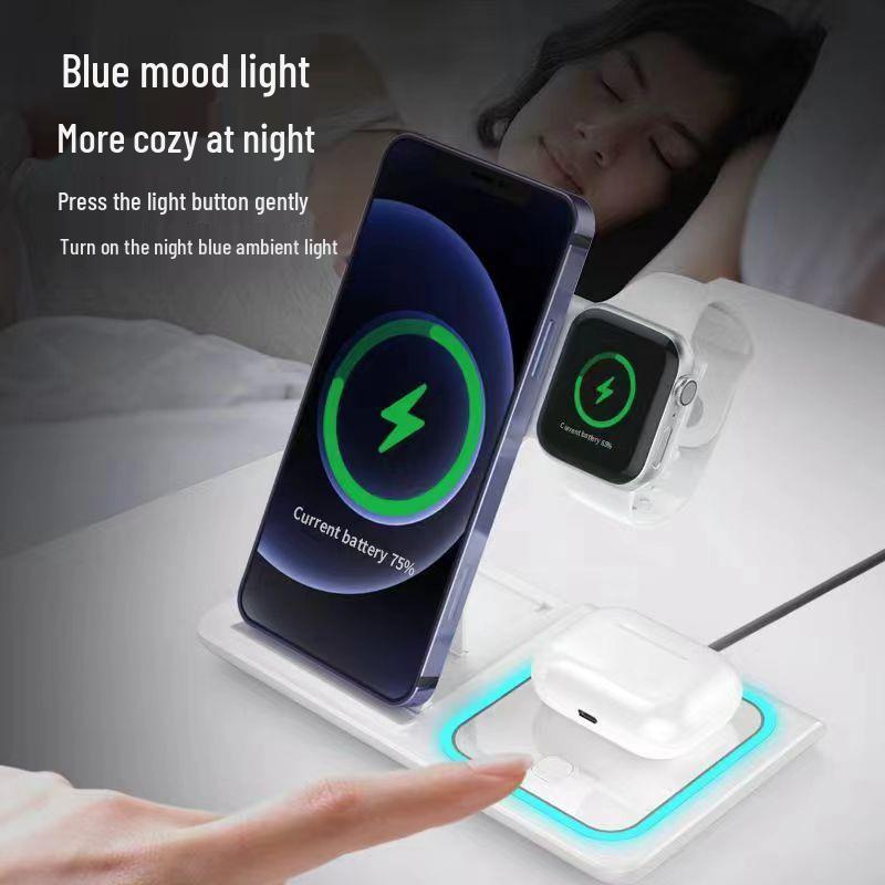 15W Foldable 3-in-1 Wireless Charging Stand for Apple & Android Phones