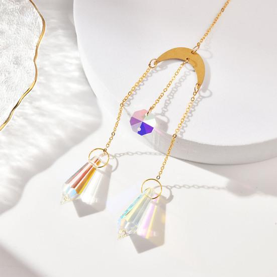 Faux Crystal Suncatcher, Colorful Prisms Window Hanging Sun Catcher, Moon Sun Rainbow Maker Chain Pendant for Garden Home Decor