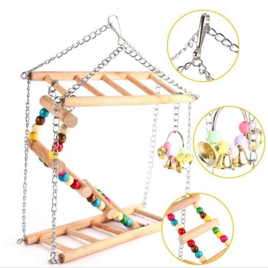 Suspension Climbing Swing Bird Parrot Squirrel Bite Beads Bell Toy Cage Decor