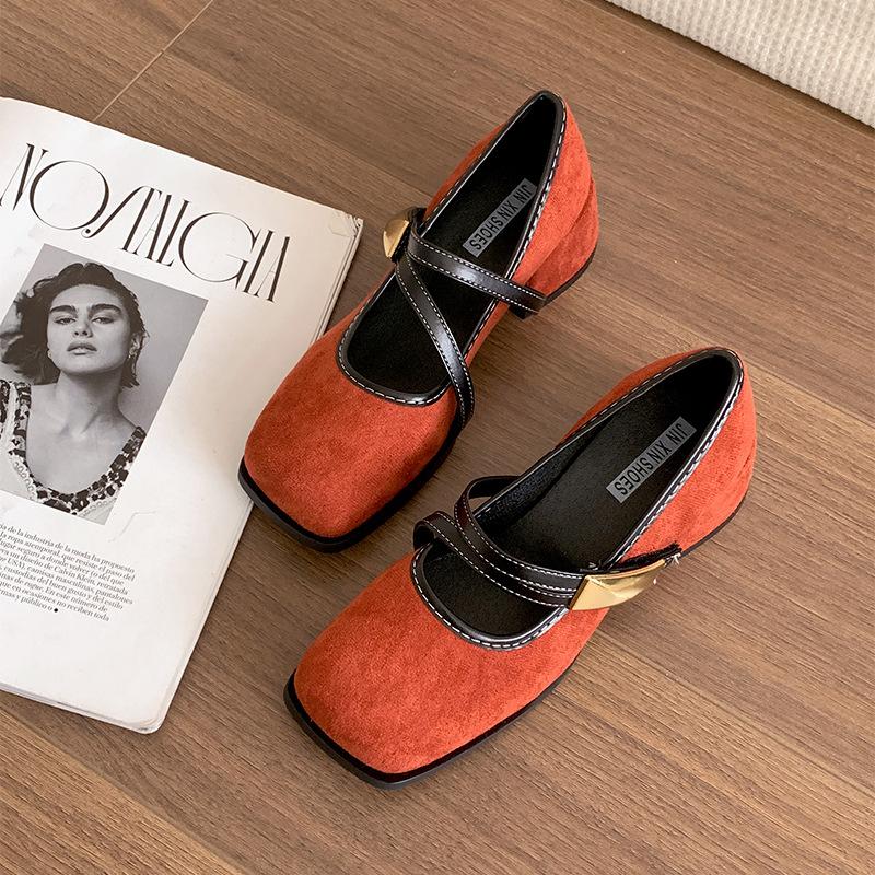 Fashion temperament French retro square head thick heel light mouth single shoes women's 2025 new spring and autumn height increase Mary Jane shoes
