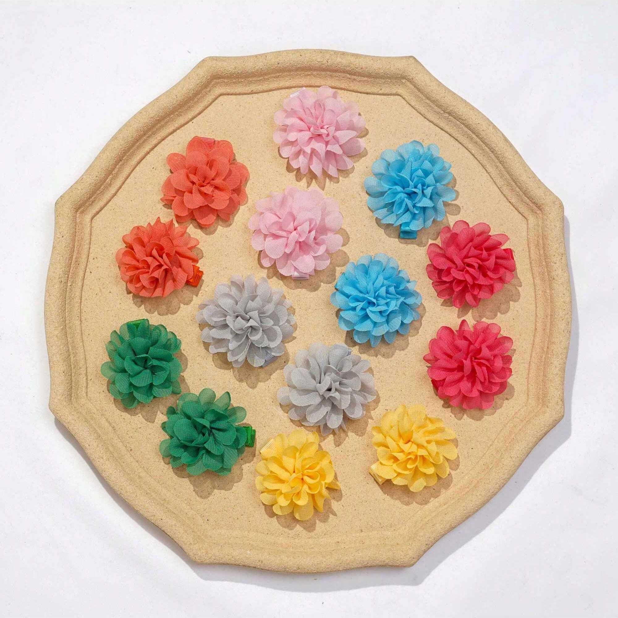 

14/40 шт. 2 Шифоновые цветы Банты для волос Полностью подшитые Цветок Крошечные заколки для волос Тонкие волосы Девочки для Младенцев Малышей Набор из 20 пар