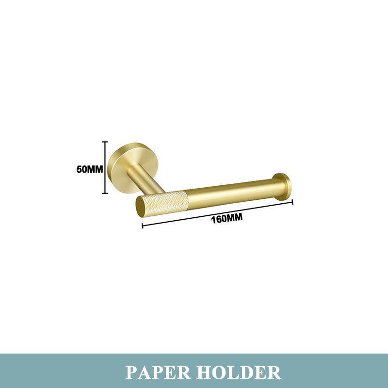 Brushed Gold 304 Stainless Steel Bathroom Set: Knurled Towel Rack, Towel Bar, Paper Holder, and Coat Hook