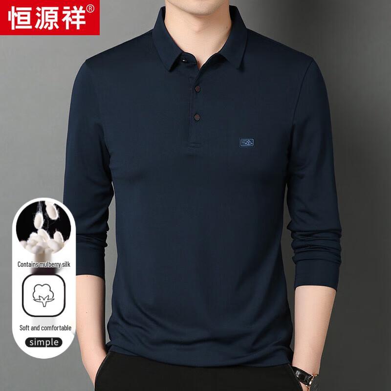 Hengyuanxiang Herren Langarm-Poloshirt aus Seidenmischung