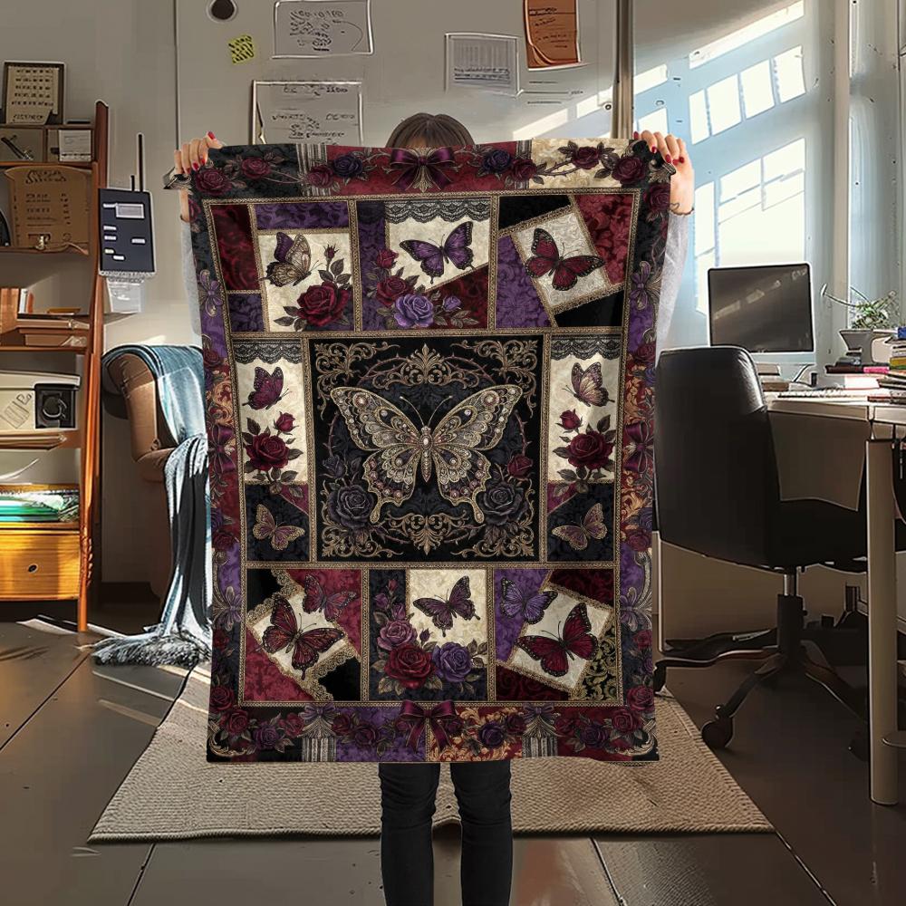 Butterfly Decoration Print Flannel Blanket, High Quality Comfortable for All Seasons, Home Decor, Warmth and Comfort, Perfect for Christmas Gifts32