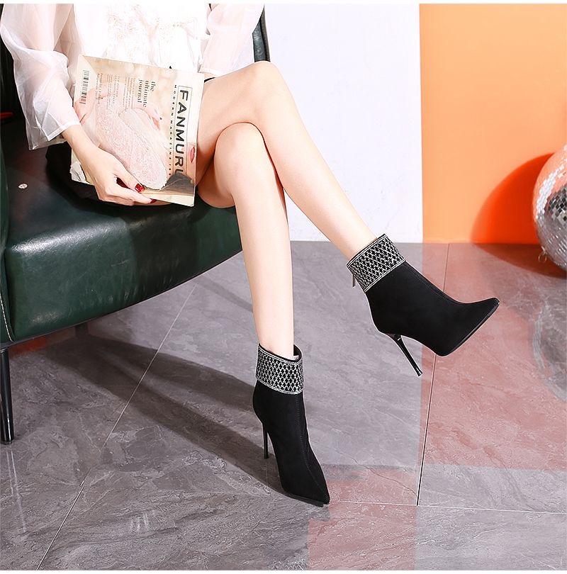 Women's Slim Heel Single Boots Winter New Pointed Suede Back Zipper Anti-slip Wear-resistant High Heels