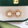 Natural freshwater pearl earrings hollow pink flower pearl earrings fashionable and exquisite pearls