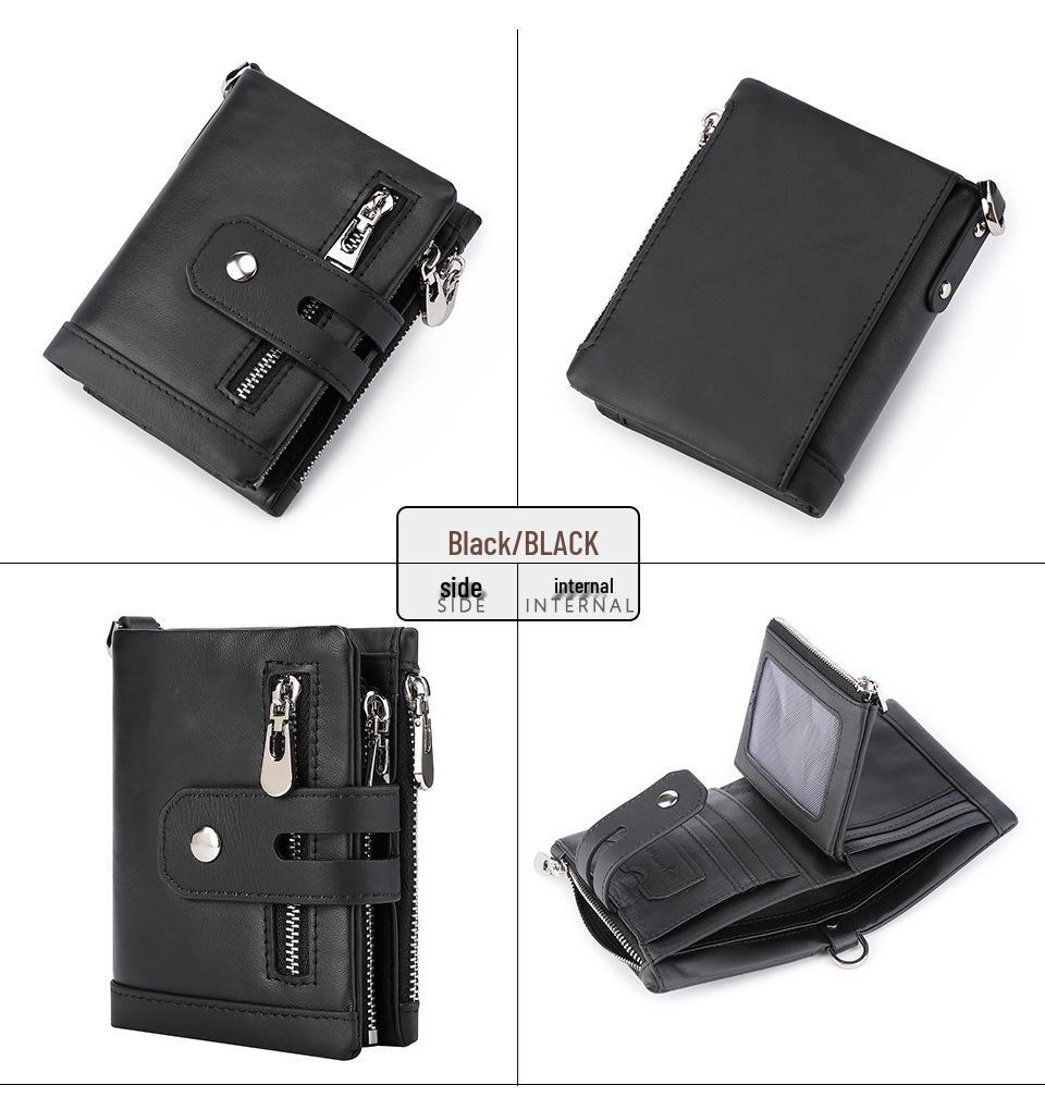 RFID-Geldbörse aus Leder für Herren: Vertikaler Stil, Diebstahlsicher, Rindsleder mit Ölwachs, Doppelreißverschluss, Multifunktional