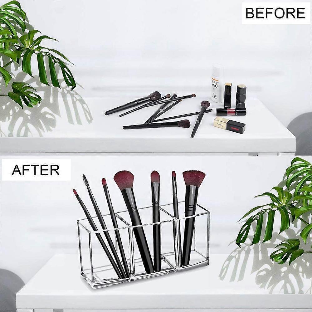 3-Fächer Acryl Make-up-Pinselhalter Organizer, Make-up-Pinselhalter Becher, Make-up-Pinsel Etui zur Aufbewahrung & Sortierung, Klar