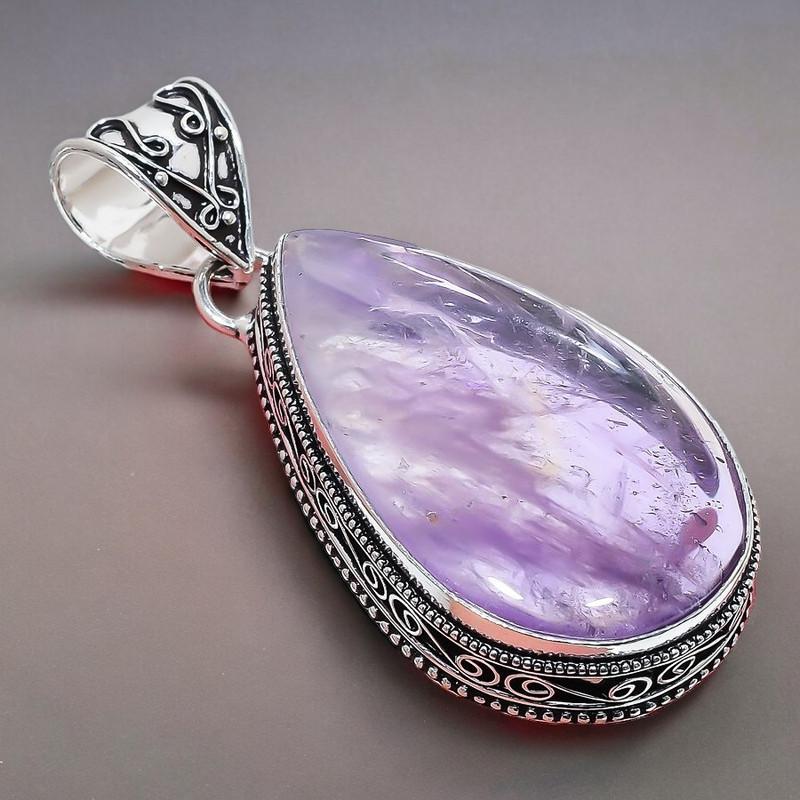 Pendentif en argent sterling 925 fait main avec améthyste et sauge, 5,5 cm, AH-864