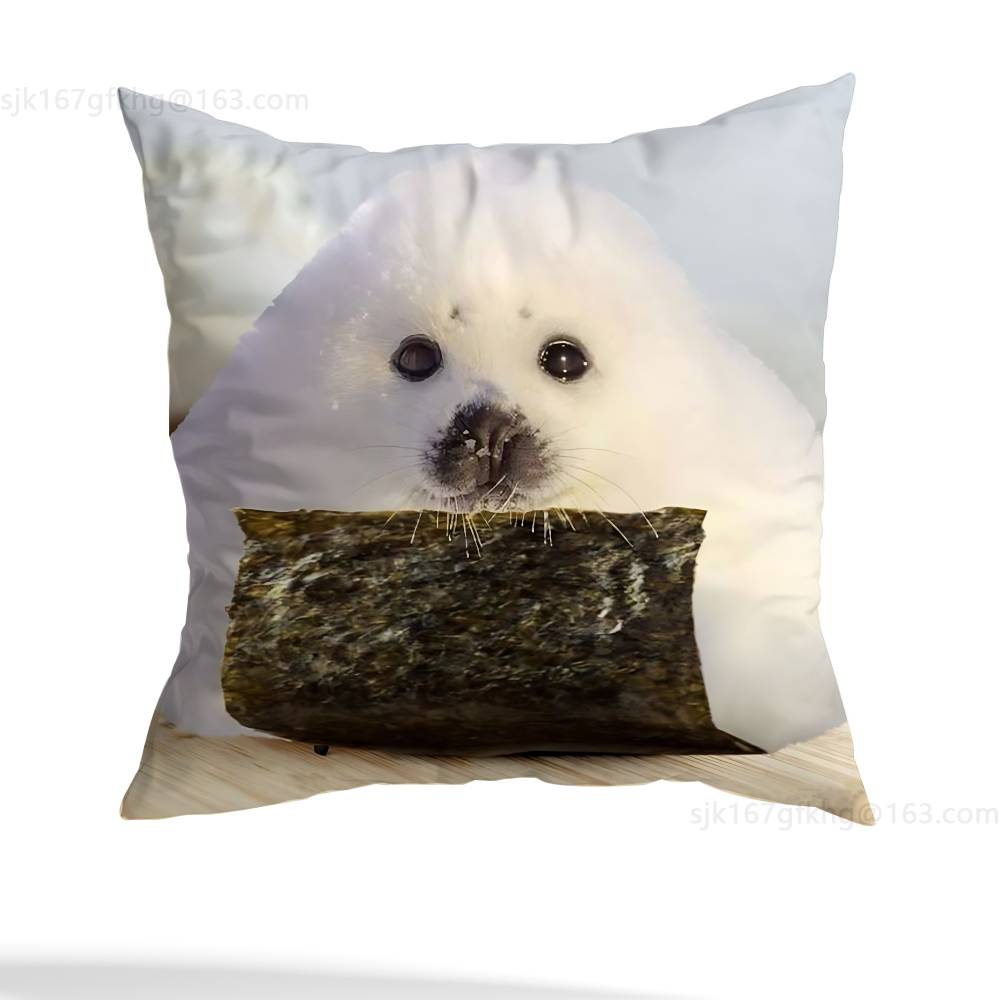 Seal Sea Cute Funny Pillow Case Anti-dustmite Pillowcase Invisible zipper silky short plush Sofa cushion cover
