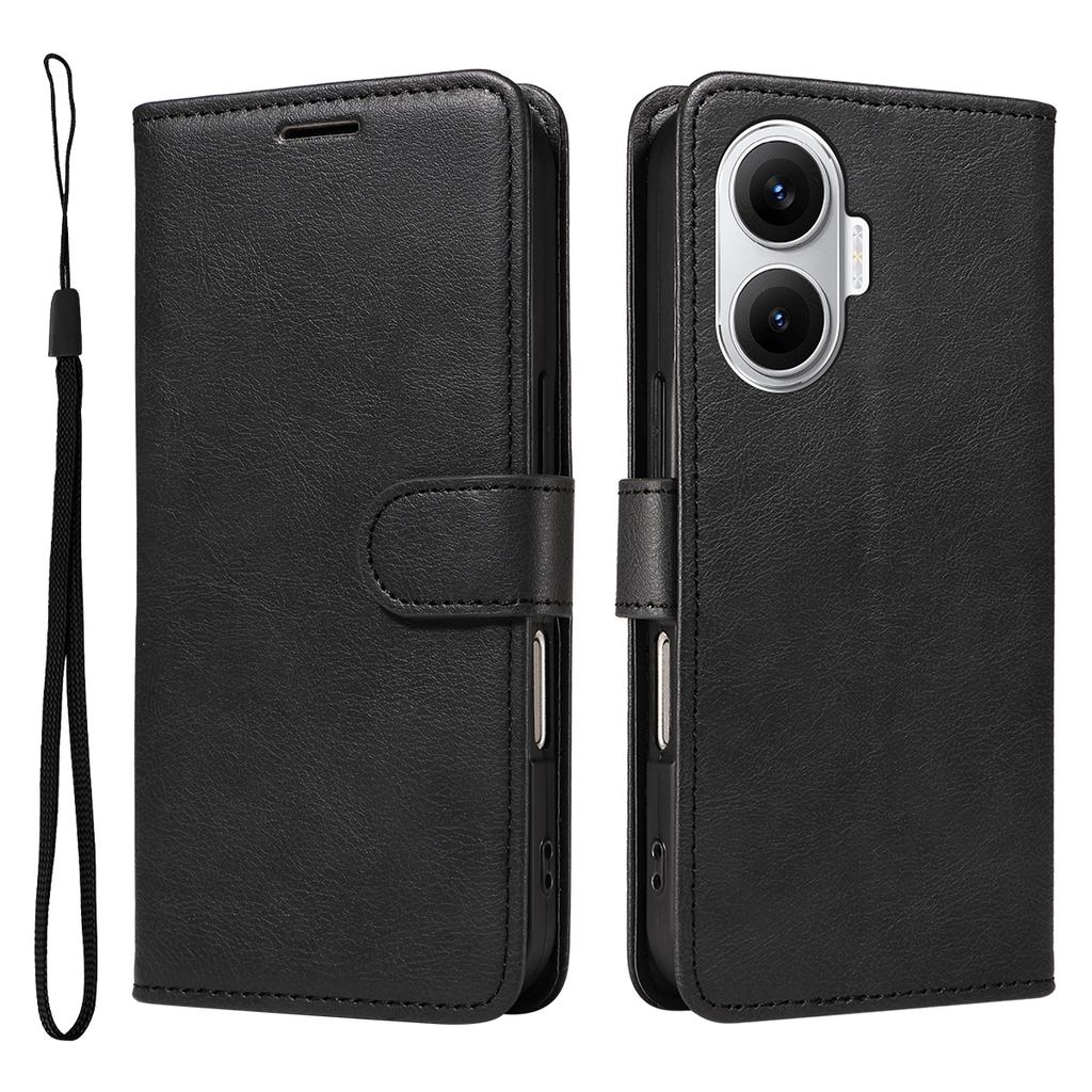 For Xiaomi Poco F7 5G/Xiaomi Redmi Turbo 4 Pro 5G Leather Wallet Case with Strap Solid Color Phone Stand Cover