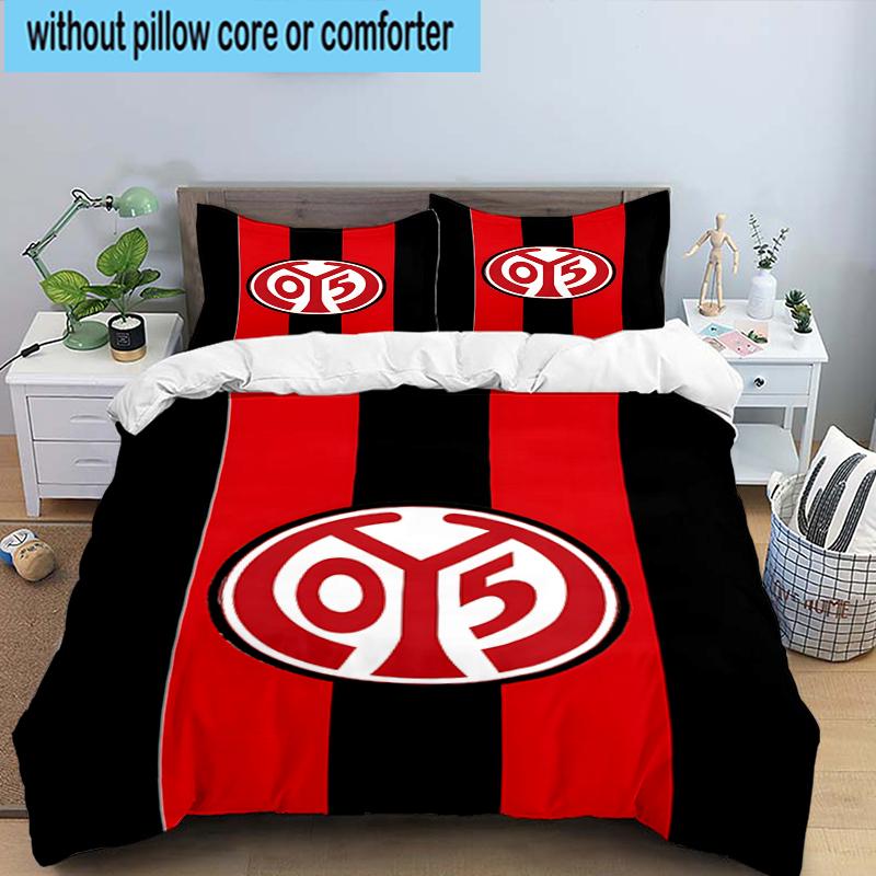 3PCS Red White Mainz Pattern Bedding Set,Including 1pc Duvet Cover And 2pcs Pillowcases Perfect for Bedroom, Dormitory, Fan Christmas Gift