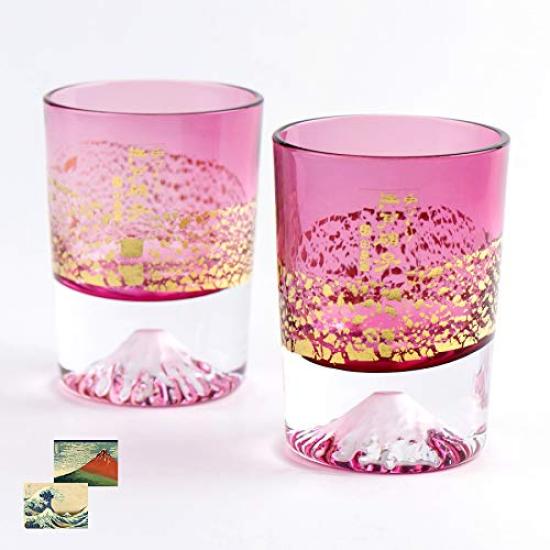 

Fuji Tajima Gold Leaf Fuji Chilled Sake Cups with Cherry Blossom Design Pair Set of Edo Glass Perfect Gift for or 60th Perfect for or chilled A розовый