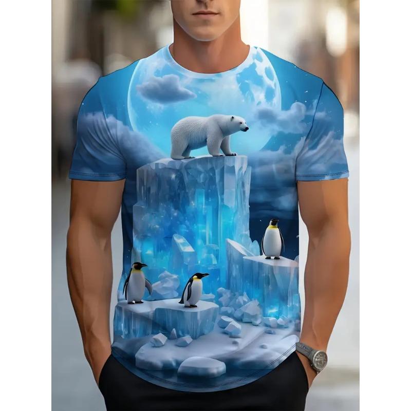 Fashion Polar Bear Graphic T Shirts For Men Clothing Summer Trend Short Sleeve 3D Printed T-shirts Streetwear Unisex Tees Tops