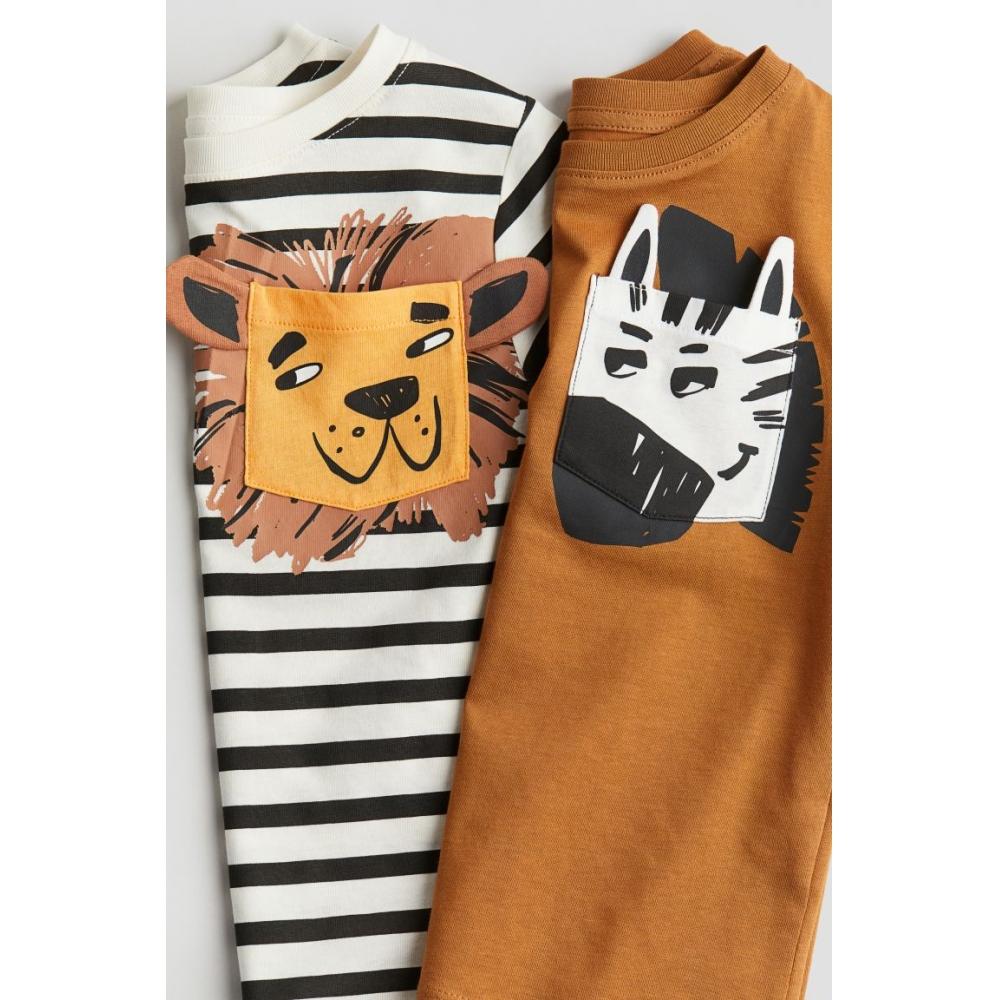 

H M Interactive Details T shirt 2 Piece Set Brown Zebra
