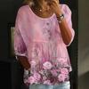 Women's Fashion Casual Three-quarter Sleeve Loose Round Neck Button Floral Print Top