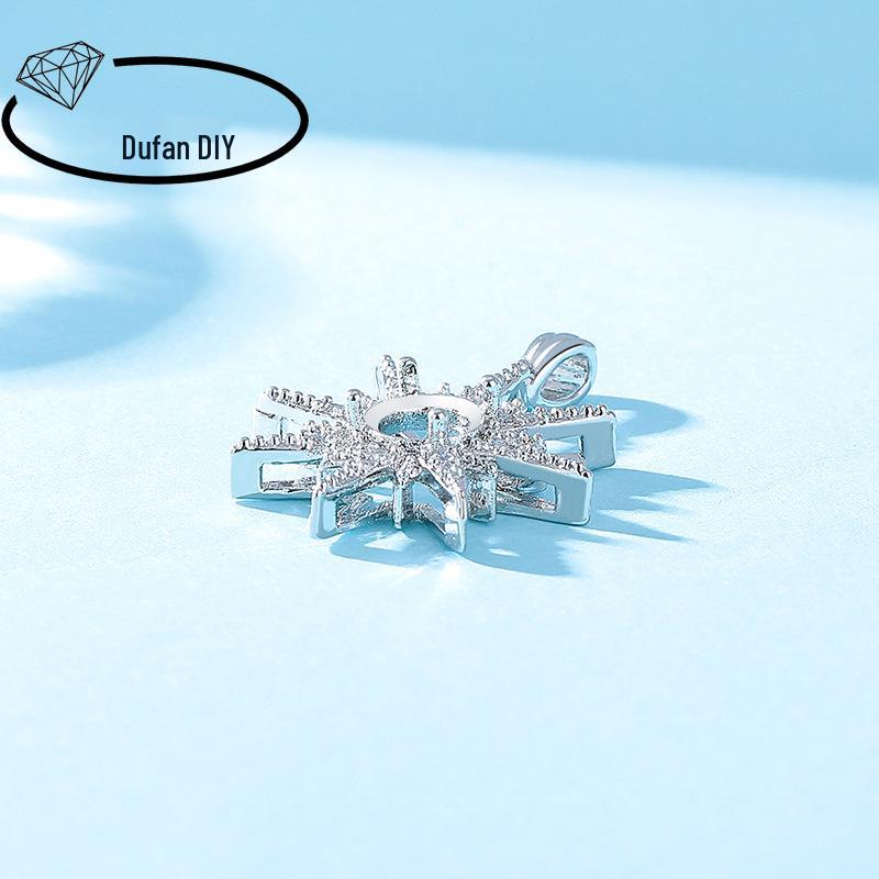 White Gold Octagram Star Copper Pendant, Women's Round CZ Cabochon Setting, Imitation 925 Silver