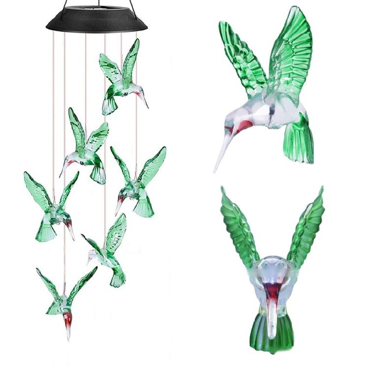 Solar Hummingbird Wind Chimes with Colorful LED Light Display for Home Party Yard Garden Christmas Decoration Ornament