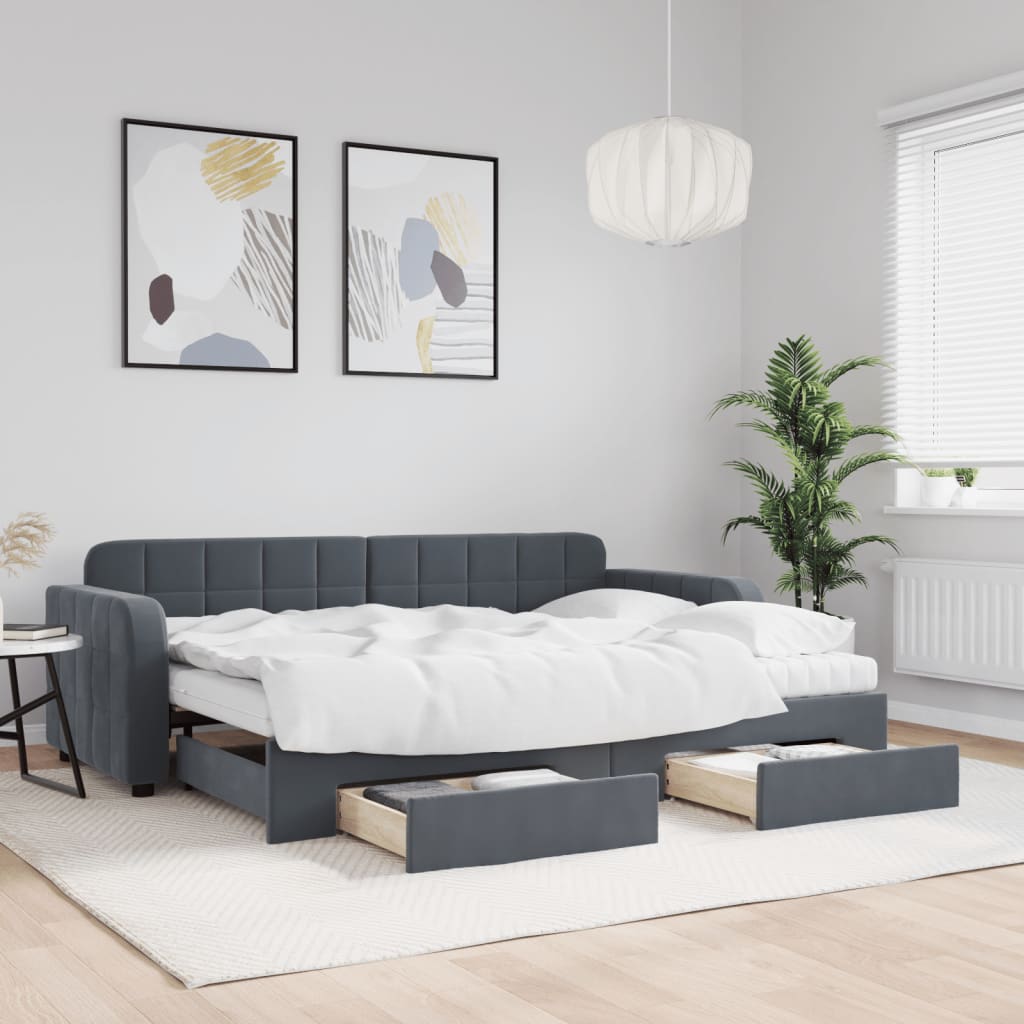Extendable Daybed with Drawers Dark Grey 80x200 cm Velvet