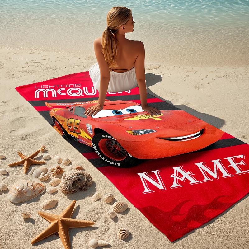 Custom Name Car Adventure Stylish Digital Printing Beach Towel Quick‑Drying Absorbent Blanket for Beach Pool Gym Travel