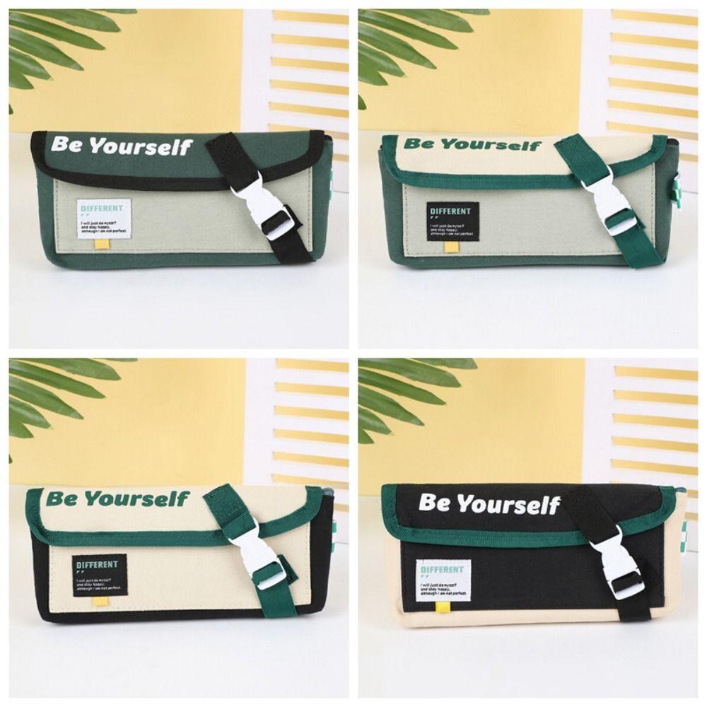 Canvas Double-Layer Pencil Case Splicing Cartoon Pencil Cases Storage Pencil Bag Boy Girl Kid