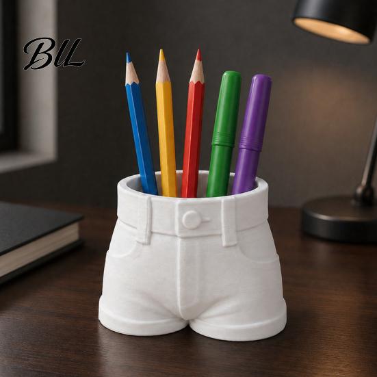 Unique Desktop Ornament Shorts Shaped Pen Holder, Funny Stationery Makeup Brush Storage Cup, 3D Organizer Print Creative Container for Office