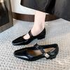 Premium small leather shoes women's autumn new thick heel square head Mary Jane shoes temperament soft sole single shoes