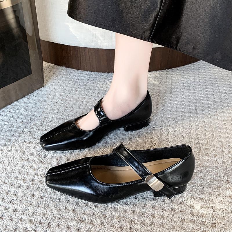 Premium small leather shoes women's autumn new thick heel square head Mary Jane shoes temperament soft sole single shoes