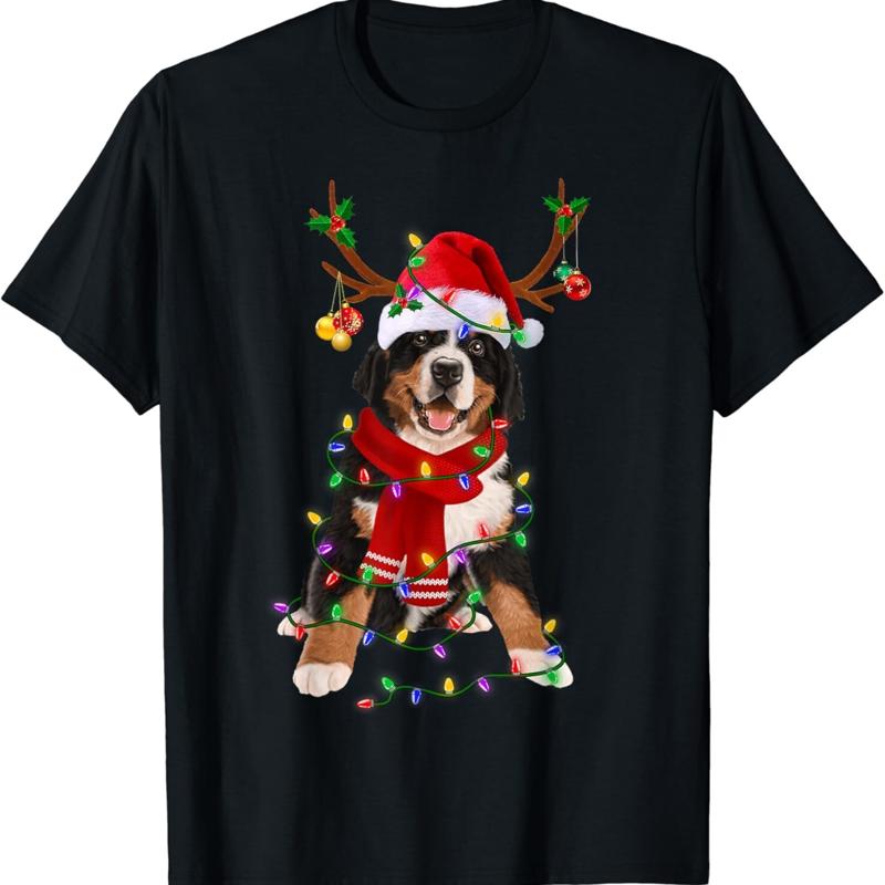 

Bernese Mountain Christmas Lights Matching Family Dog Lover T Shirt - Men s Summer Cotton Graphic Tee S разноцветный