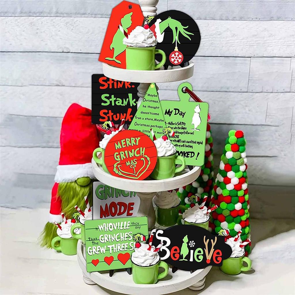 Christmas Tray Decoration Cartoon Flat Print Layered Tray Wooden Decoration Set Party Decoration