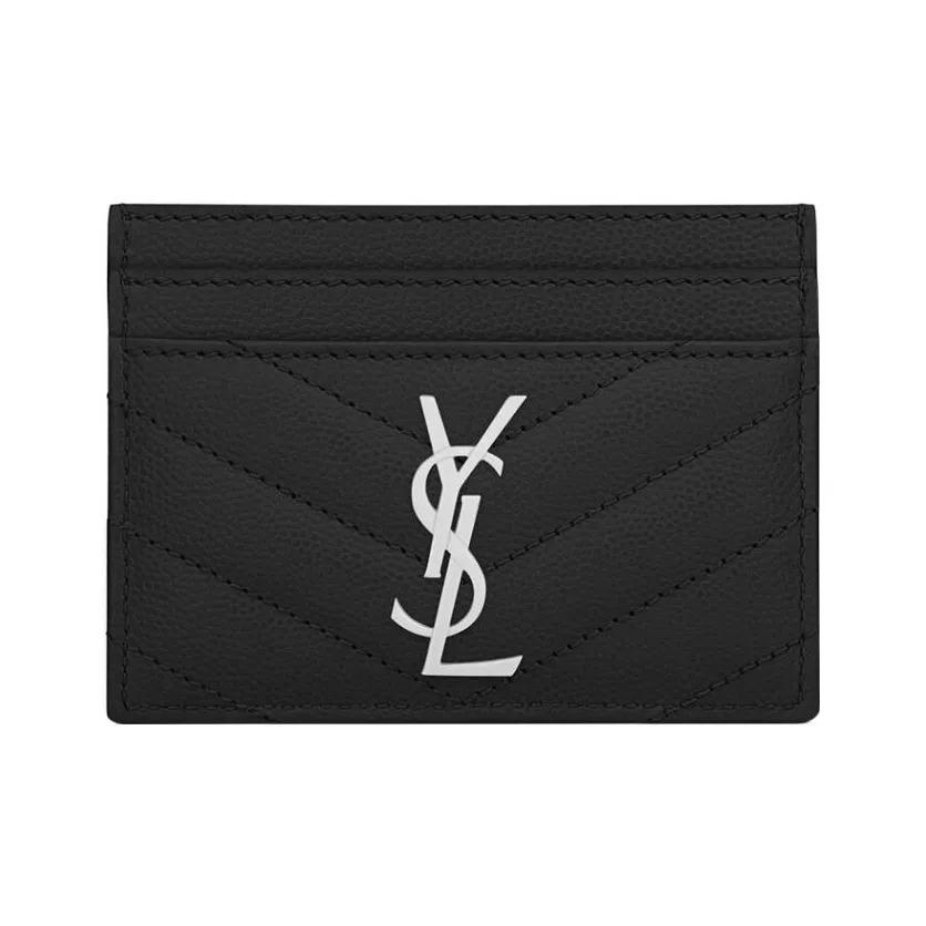 

SAINT LAURENT YSL Сріблястий Логотип Тиснений Зерниста Простьобана Шкіра Тримач для Карт Жіночий Чорний Gift Set(Basic Package+Original Box&Bag） чорний