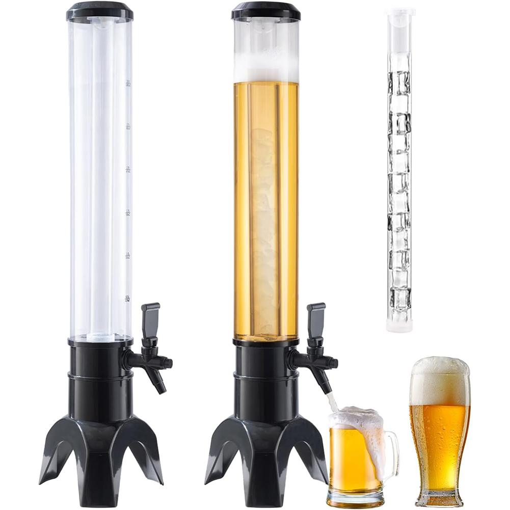 3L Beer Dispenser Beer Tower with Spigot & Ice Tube Beverage Dispenser Transparent Drink Dispenser Bar Accessories