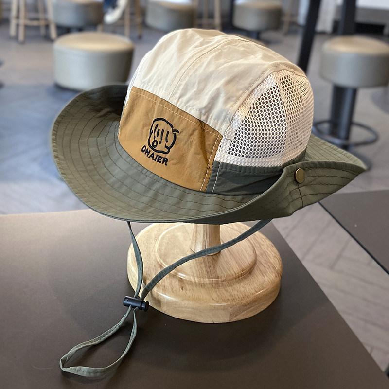 Kids Wide Brim Bucket Hats Quick Drying Thin Mesh Sun Hat Adjustable Drawstring for Summer Holiday Seaside Vacation