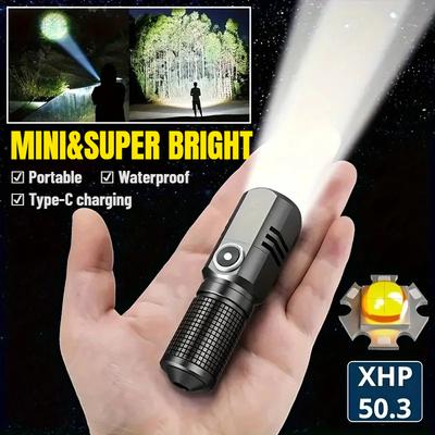 Mini Superhelle LED-Taschenlampe USB Typ-c Wiederaufladbar Zoom Angel Laterne Leistungsstarker 3 Lichtmodi Campinglampe