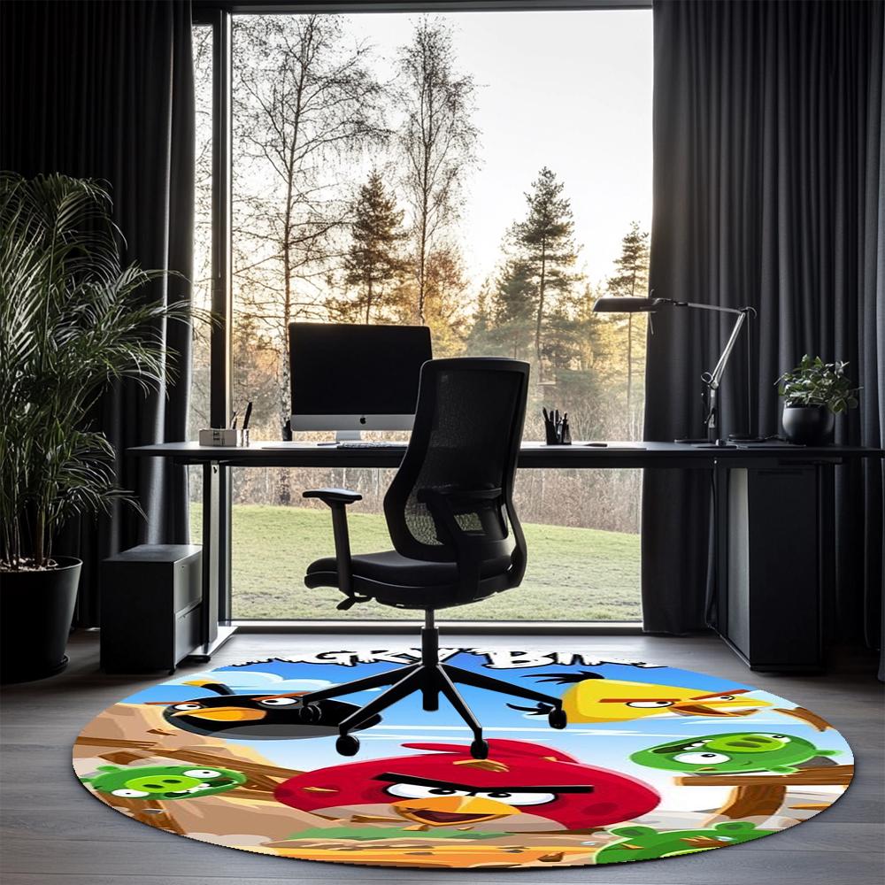Angry Birds Printed Round Rug Carpet Chair Rug Area Rug Entryway Doormats,for Office Chair Living Room Bedroom Kitchen Room.