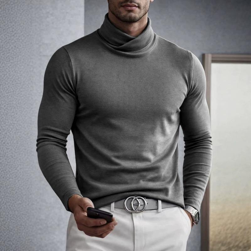 Men S Solid Color Long Sleeve High Neck Base Layer Top