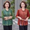 Chinese Style Printed Summer Shirt for Middle-aged & Elderly Women - Slimming Mid-Sleeve Top