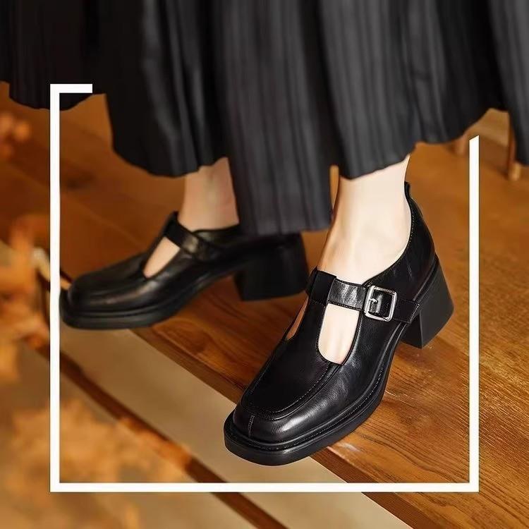 Leather platform Mary Jane shoes women's thick heels small leather shoes high heels small single shoes new women's shoes