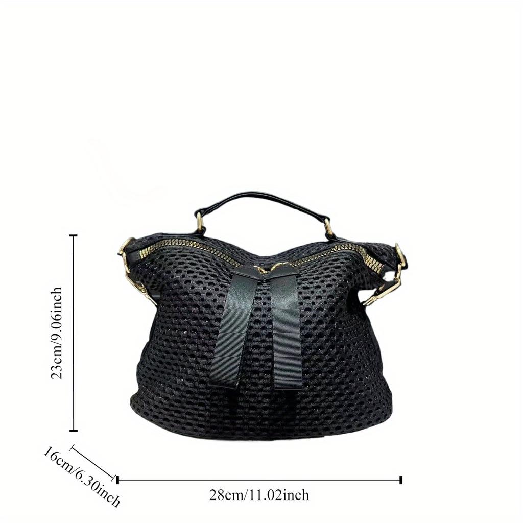 Women's Mesh Lightweight Shoulder Bag Daily Use Portable Wide Shoulder Strap Multifunctional Crossbody Handbag
