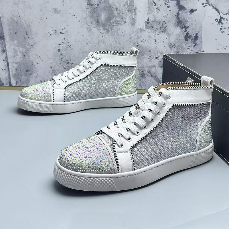 Модные мужские повседневные дышащие ботильоны черные белые туфли со стразами для вечеринок — фото 6