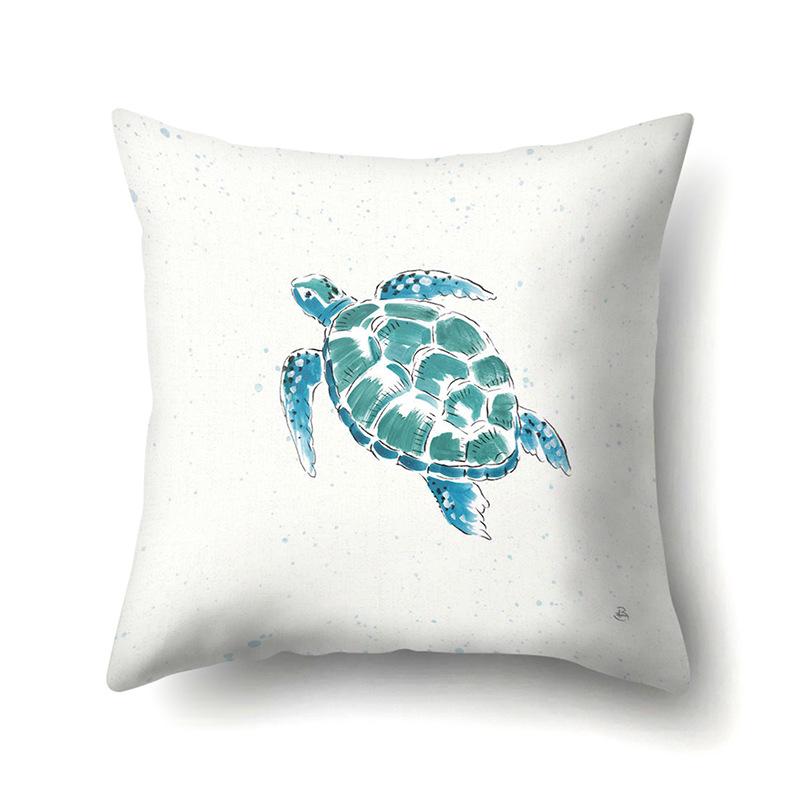 Polyester Pillowcase Peach Leather Velvet Cushion Cover Marine Life Seahorse Octopus Printed Pillow Bedside Cushion Cover