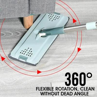 Flat Squeeze Mop with Bucket Hand Free Wringing Floor Cleaning Mop Microfiber Mop Pads Wet or Dry Usage On Hardwood Laminate