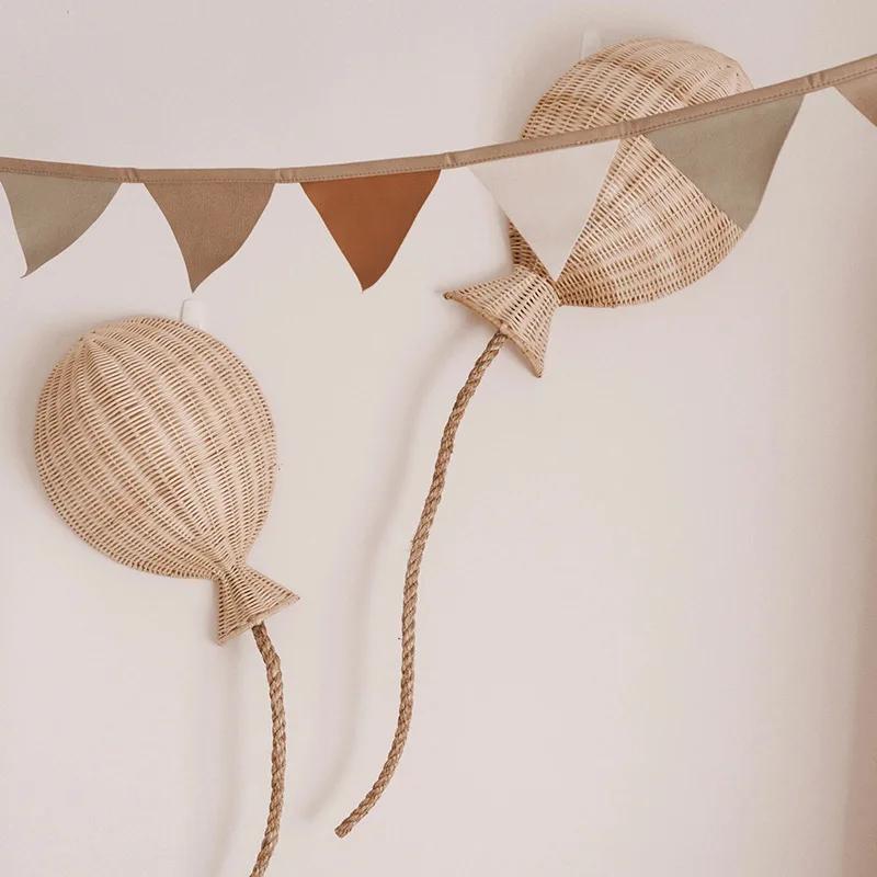 Nordic Bamboo Rattan Balloon Wall Hanging 36x25cm Single Piece Children Room Household Background Layout Wall Accessory Gear