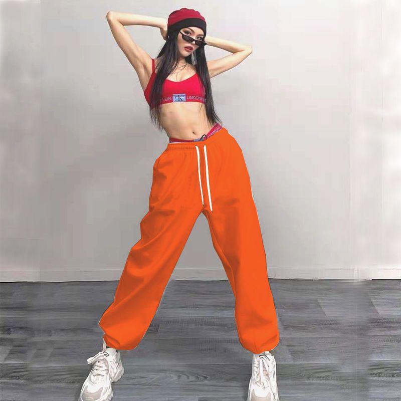 Dámské hiphopové tepláky v bonbónových barvách - Jednobarevné volné tepláky s manžetami u kotníků pro jazzový street dance, Ins západní styl