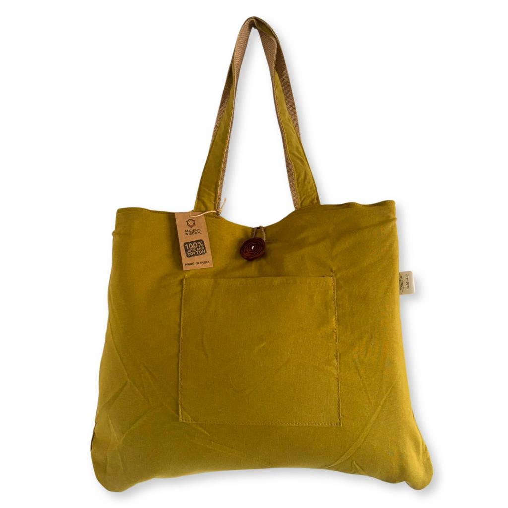 Tote Bag, Organic Cotton Front Pocket Pistachio Yellow