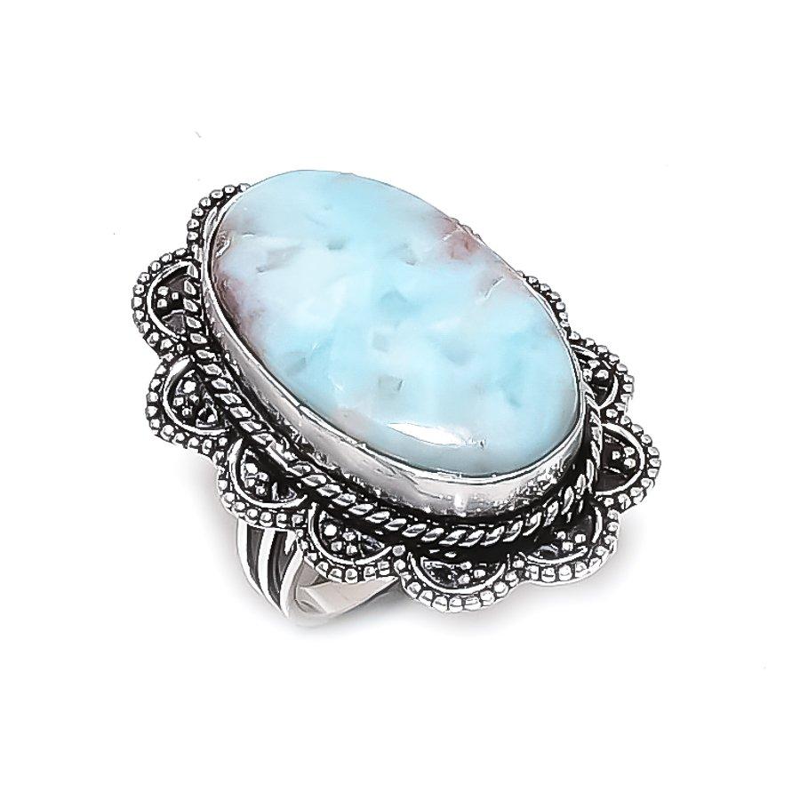 Natural Republic Larimar Gemstone 925 Sterling Silver Jewelry Ring Size 8 ETC-13990