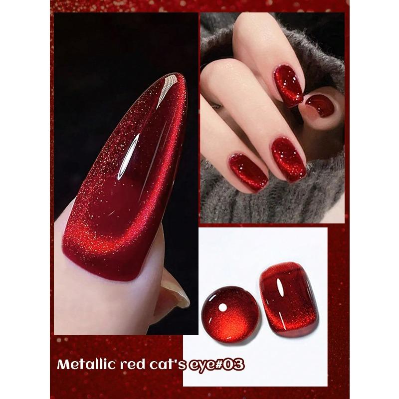 1pc 10ml Red Cat Eye Gel Magnetic Sparkling Glitter Gel Nail Polish Semi Permanent UV Gel For Women No Include Magnetic Stick